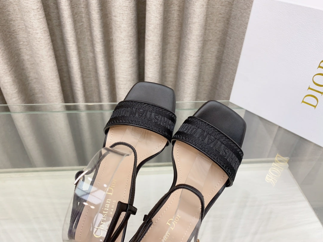 DWAY HIGH HEEL EMBROIDERED SANDAL BLACK CALFSKIN 95 MM - 35