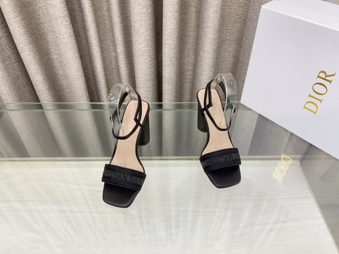DWAY HIGH HEEL EMBROIDERED SANDAL BLACK CALFSKIN 95 MM - 35