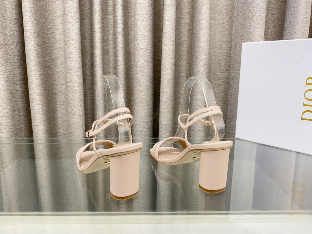 DWAY HIGH HEEL EMBROIDERED SANDAL LIGHT PINK CALFSKIN 75 MM - 35