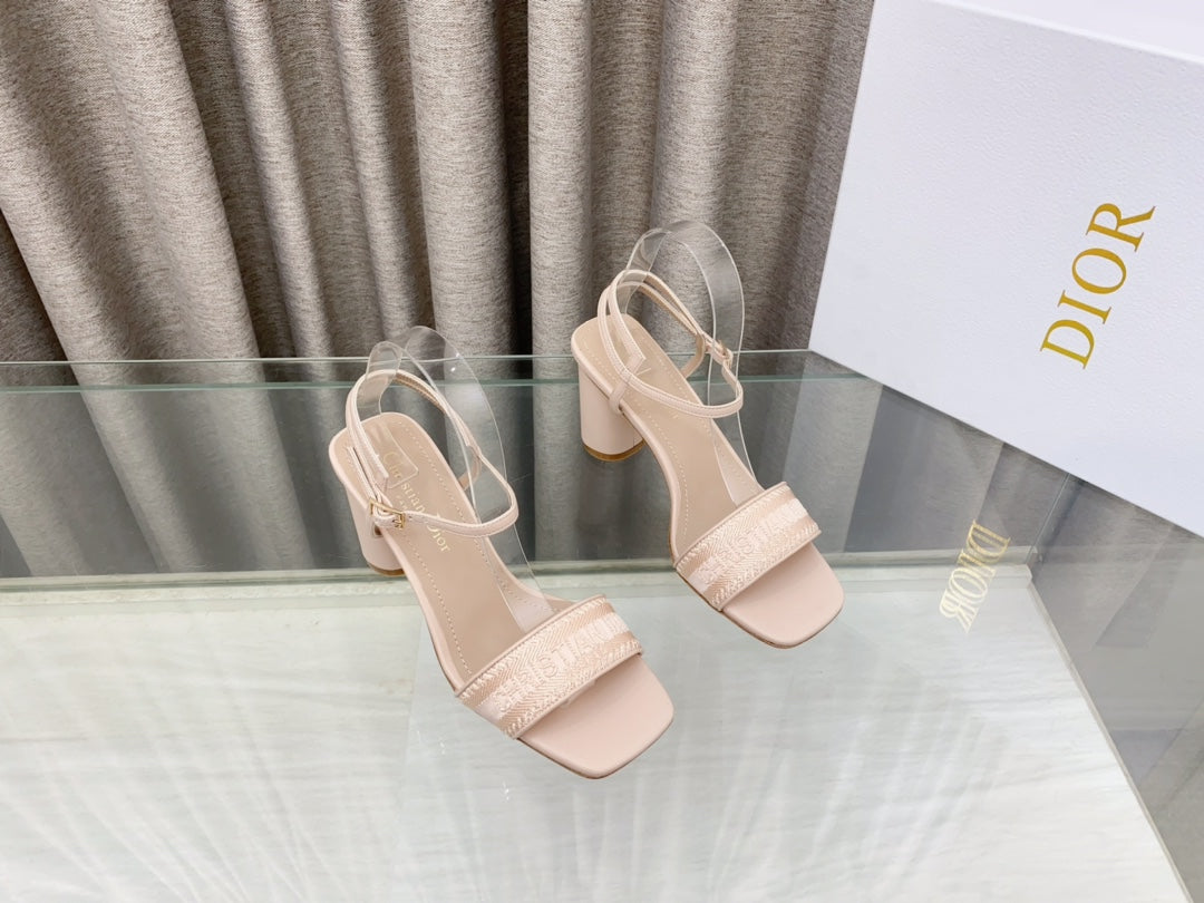 DWAY HIGH HEEL EMBROIDERED SANDAL LIGHT PINK CALFSKIN 75 MM - 35