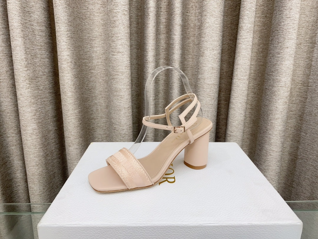 DWAY HIGH HEEL EMBROIDERED SANDAL LIGHT PINK CALFSKIN 75 MM - 35