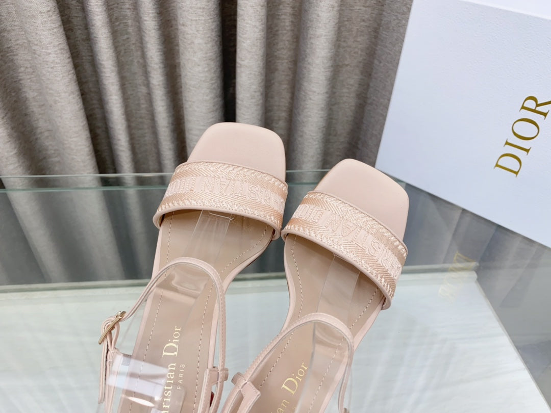 DWAY HIGH HEEL EMBROIDERED SANDAL LIGHT PINK CALFSKIN 75 MM - 35