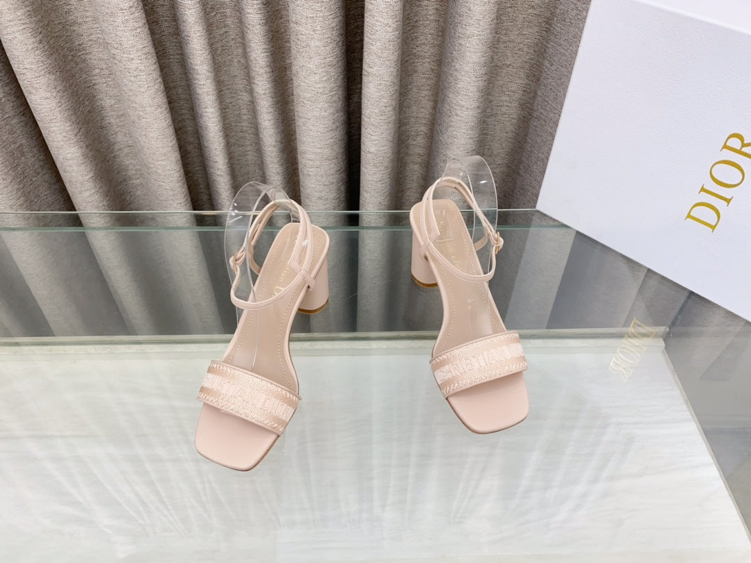 DWAY HIGH HEEL EMBROIDERED SANDAL LIGHT PINK CALFSKIN 75 MM - 35
