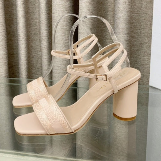 DWAY HIGH HEEL EMBROIDERED SANDAL LIGHT PINK CALFSKIN 75 MM - 35