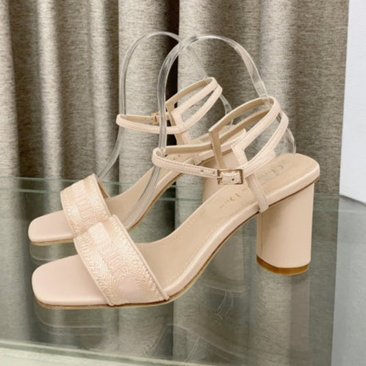 DWAY HIGH HEEL EMBROIDERED SANDAL LIGHT PINK CALFSKIN 75 MM - 35