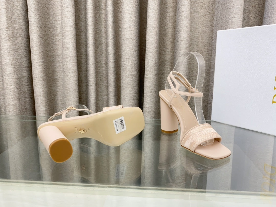 DWAY HIGH HEEL EMBROIDERED SANDAL LIGHT PINK CALFSKIN 95 MM - 35