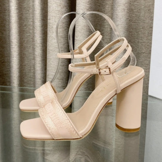 DWAY HIGH HEEL EMBROIDERED SANDAL LIGHT PINK CALFSKIN 95 MM - 35