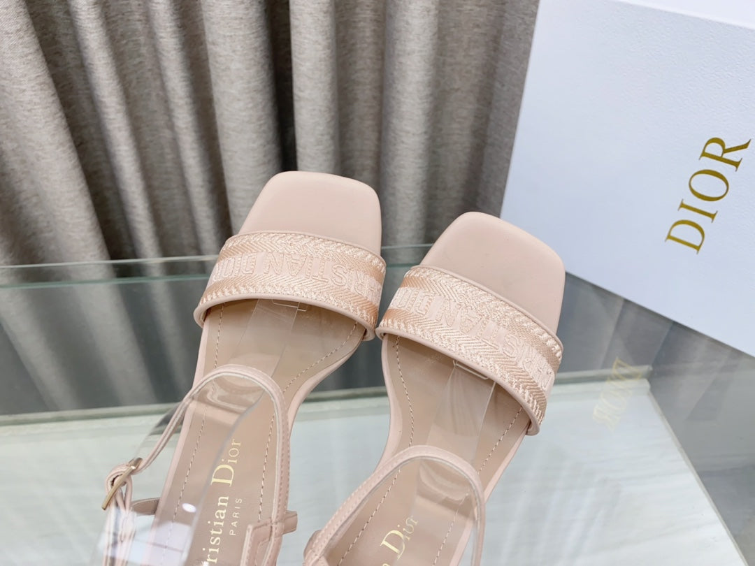 DWAY HIGH HEEL EMBROIDERED SANDAL LIGHT PINK CALFSKIN 95 MM - 35