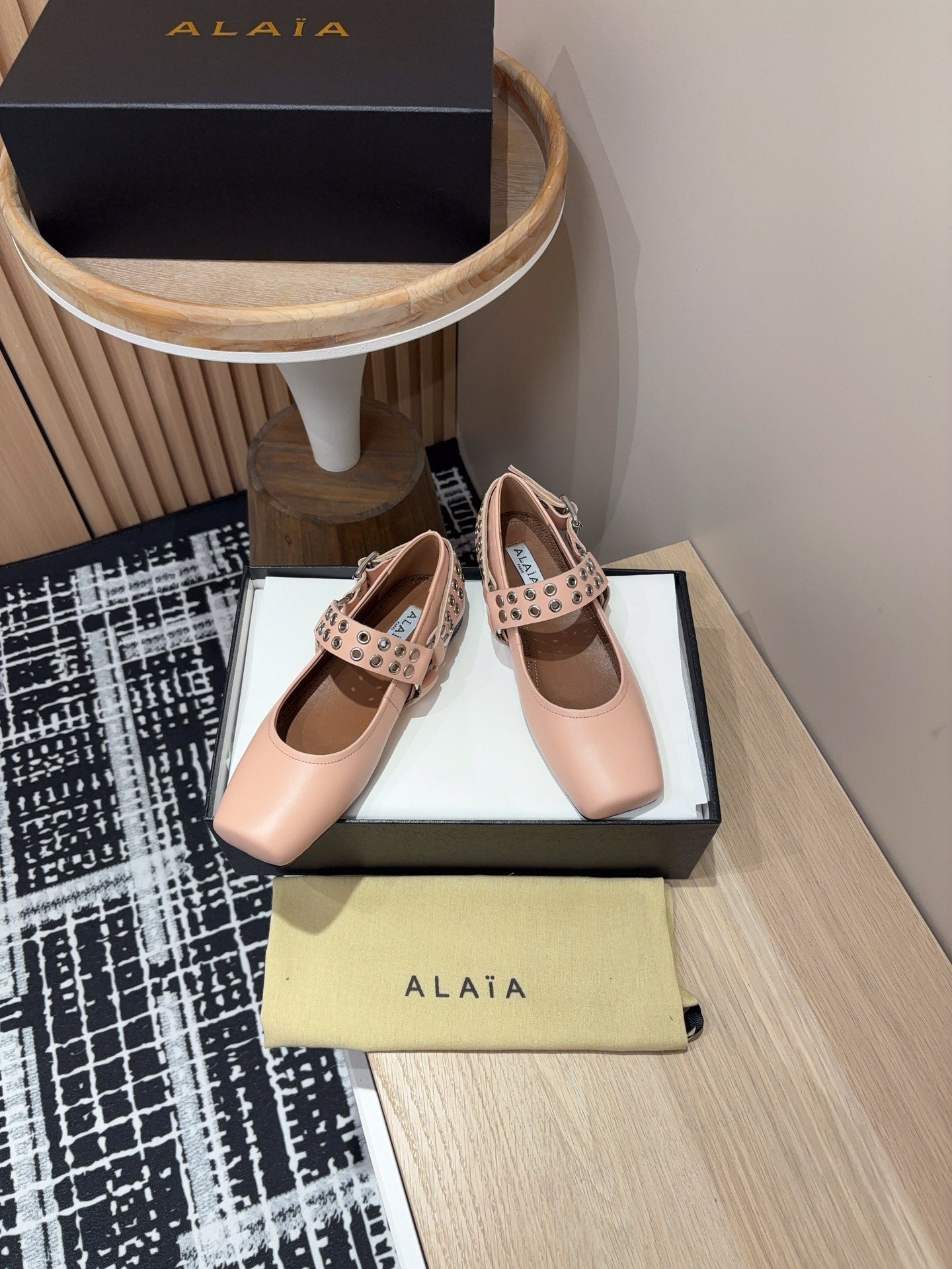 BIKER BALLET FLATS IN PEACH PINK CALFSKIN - 35