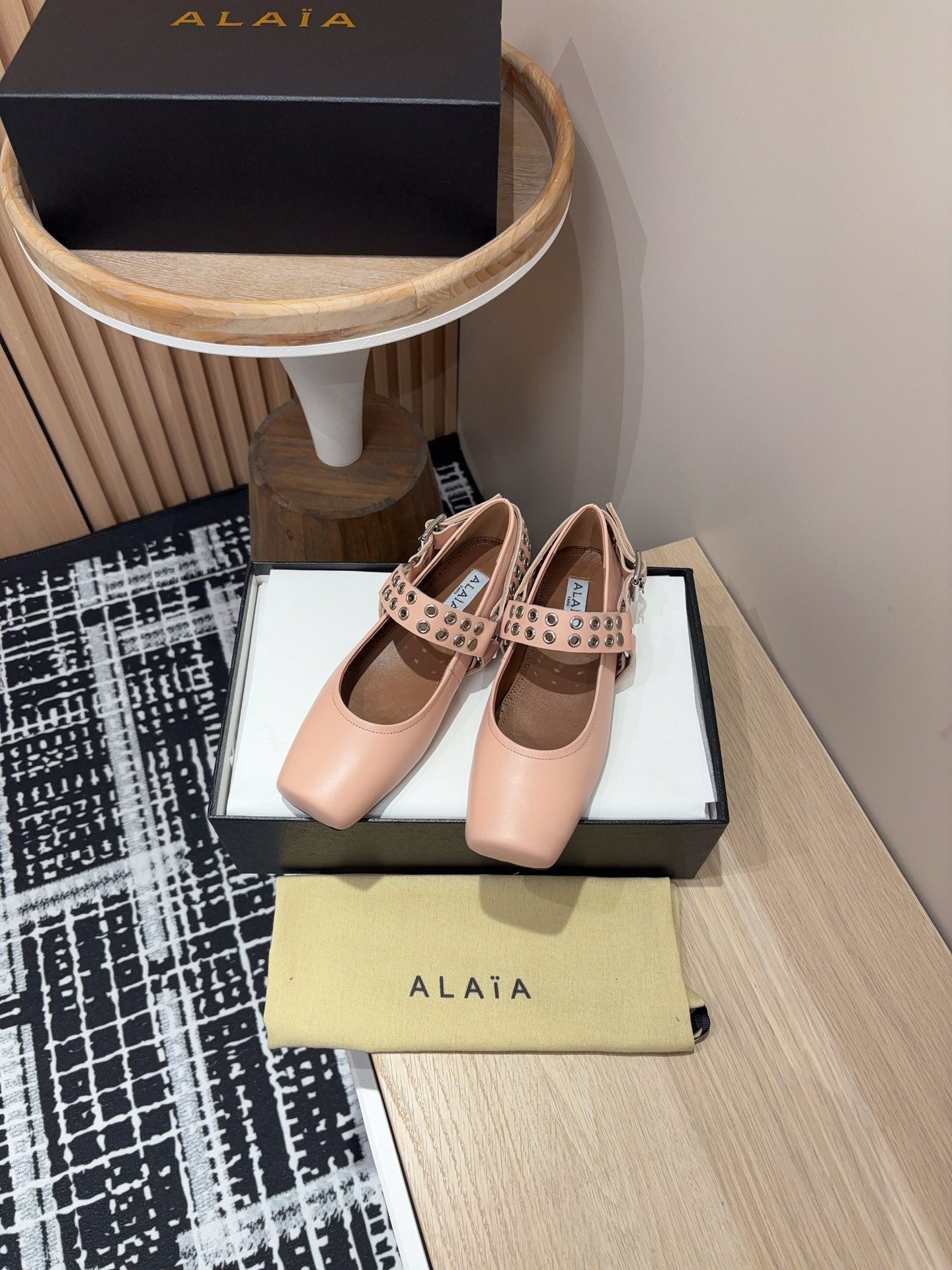 BIKER BALLET FLATS IN PEACH PINK CALFSKIN - 35