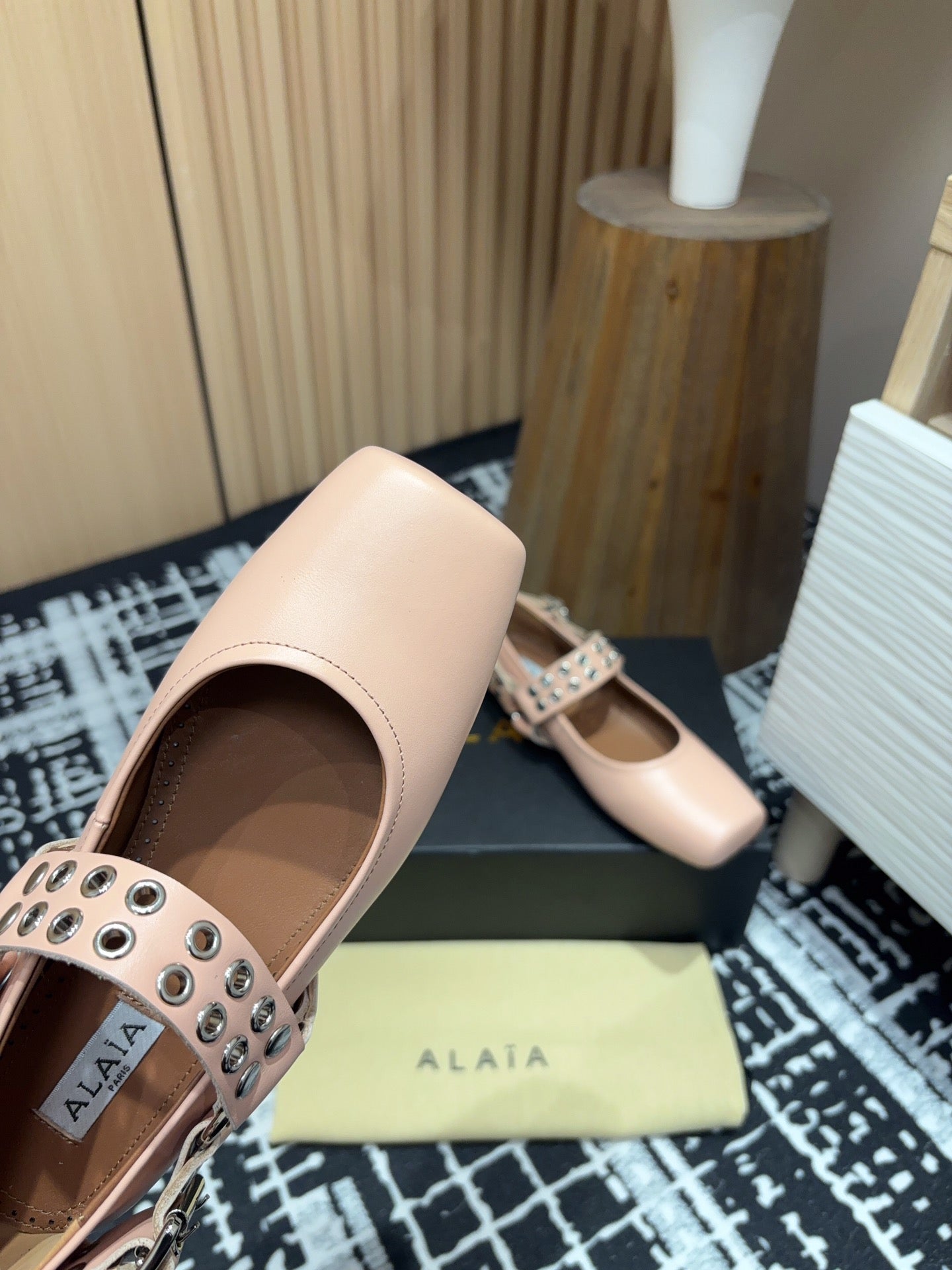 BIKER BALLET FLATS IN PEACH PINK CALFSKIN - 35