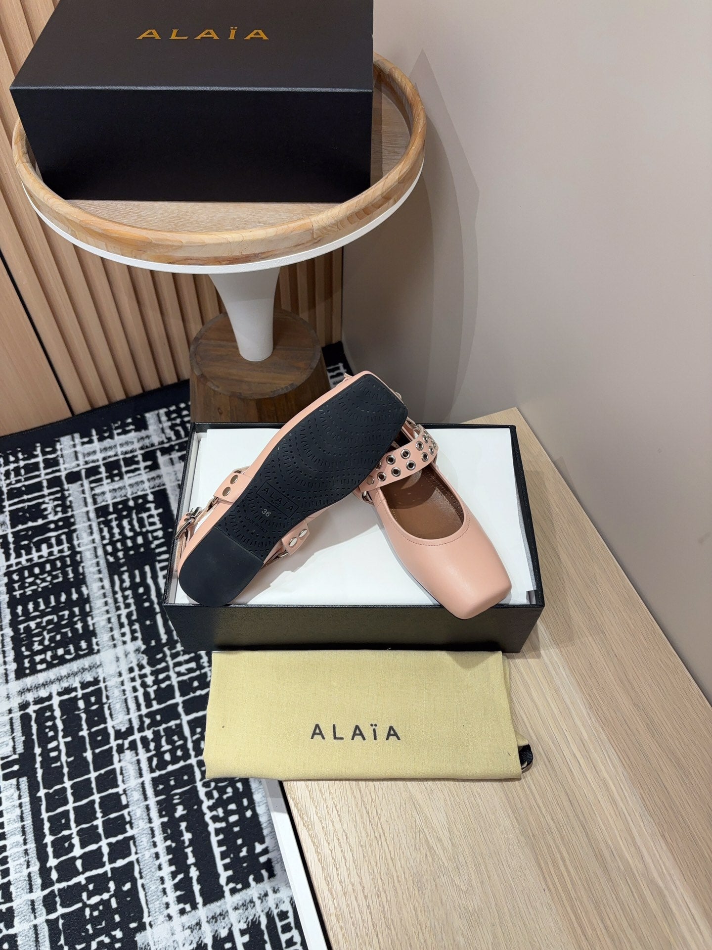 BIKER BALLET FLATS IN PEACH PINK CALFSKIN - 35