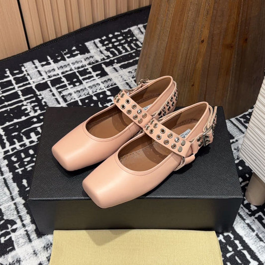 BIKER BALLET FLATS IN PEACH PINK CALFSKIN - 35