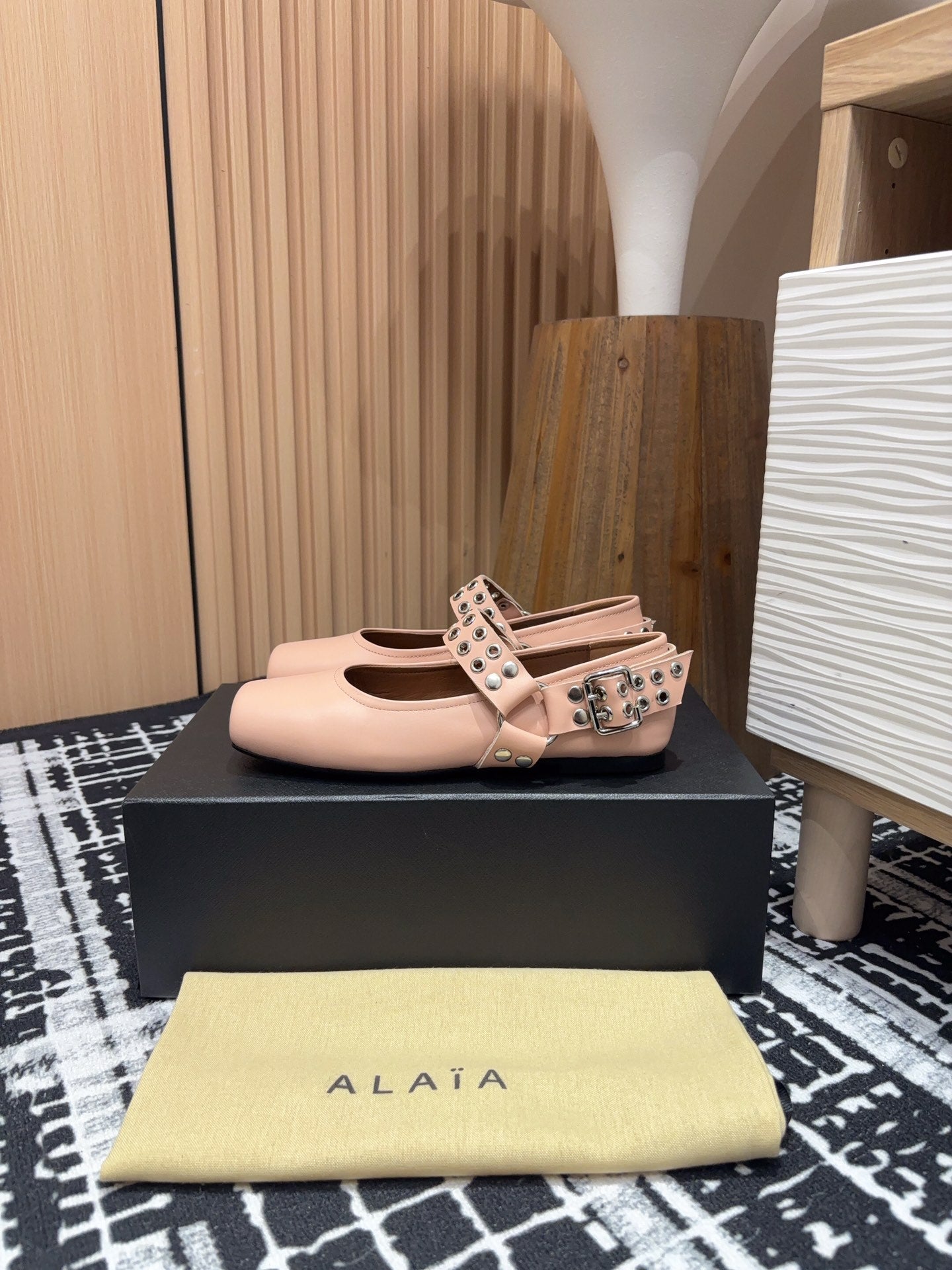 BIKER BALLET FLATS IN PEACH PINK CALFSKIN - 35
