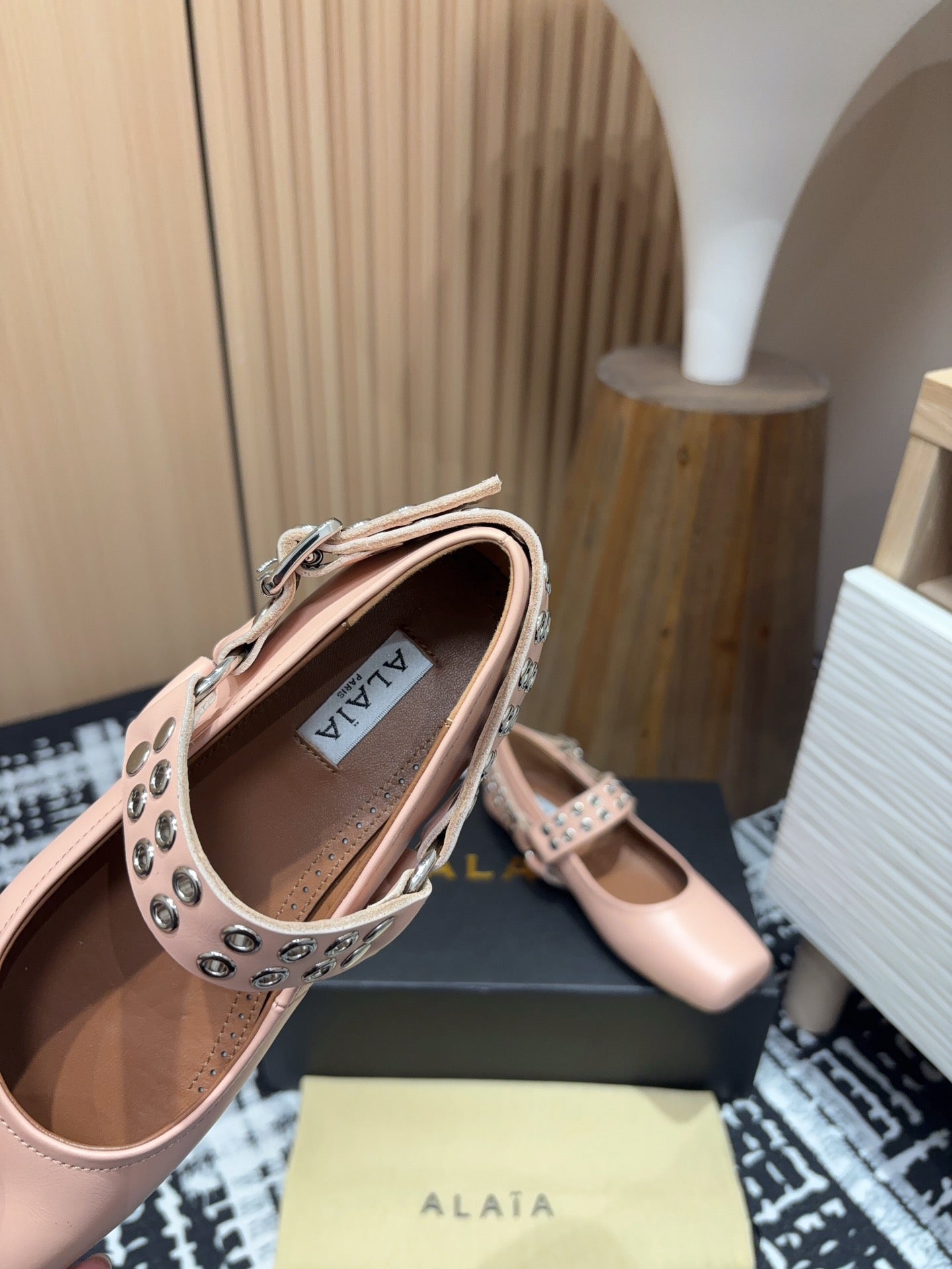 BIKER BALLET FLATS IN PEACH PINK CALFSKIN - 35