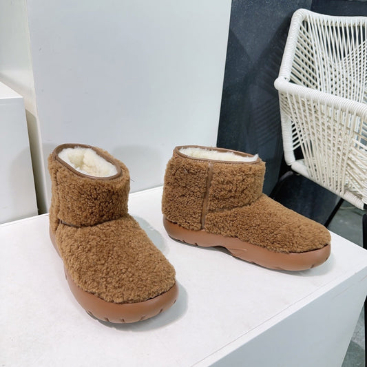 MINI ANKLE BOOT IN CHOCOLATE BROWN SHEARLING WITH ULTRA LIGHTWEIGHT RUBBER OUTSOLE - 35