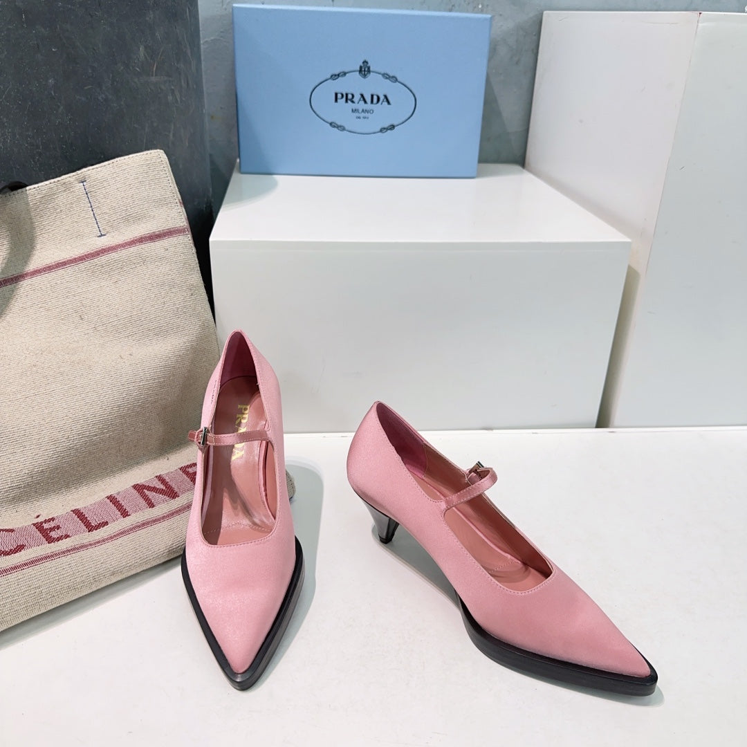 POINTED TOE MEDIUM HEEL PUMPS IN PINK SILK - 35