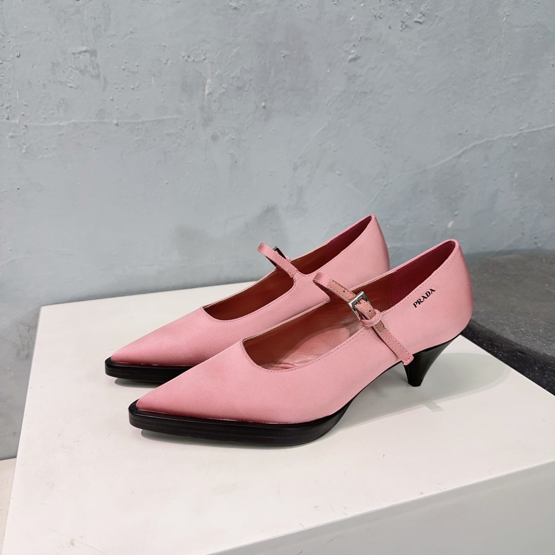 POINTED TOE MEDIUM HEEL PUMPS IN PINK SILK - 35