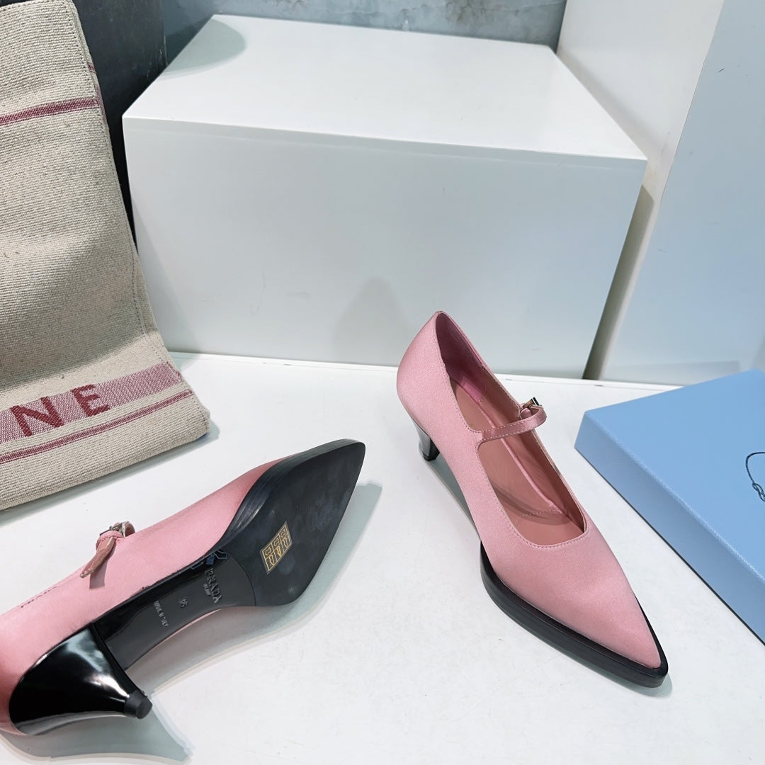 POINTED TOE MEDIUM HEEL PUMPS IN PINK SILK - 35