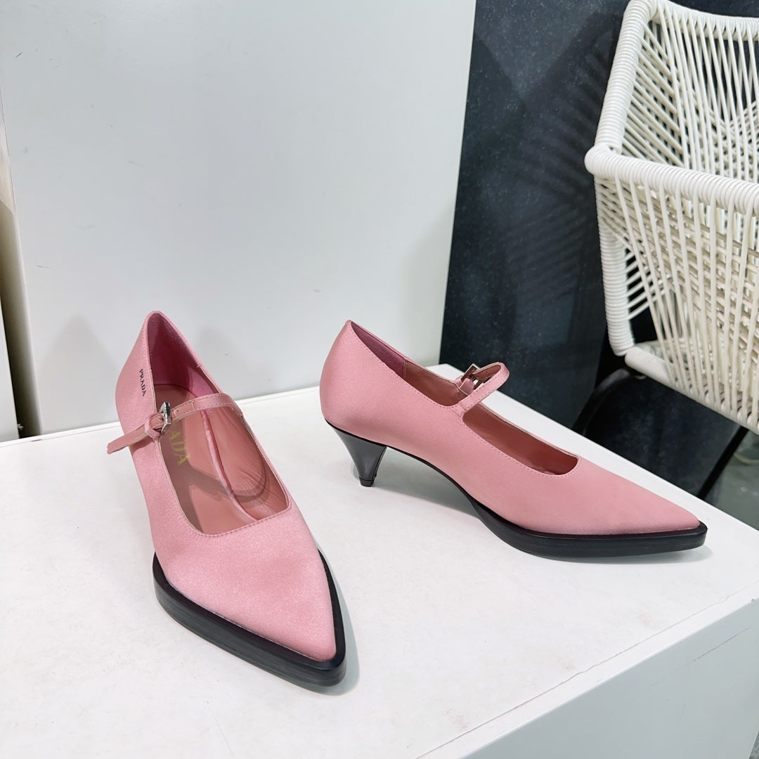 POINTED TOE MEDIUM HEEL PUMPS IN PINK SILK - 35