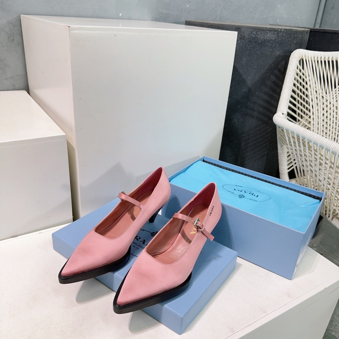 POINTED TOE MEDIUM HEEL PUMPS IN PINK SILK - 35