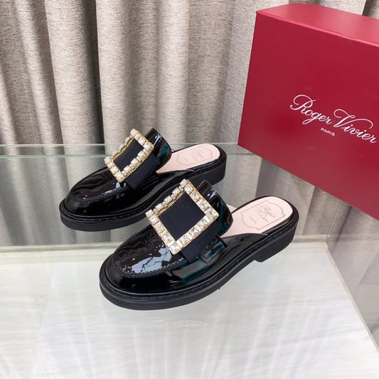 VIV' RANGERS MULES IN BLACK PATENT CALFSKIN CRYSTAL BUCKLE - 34