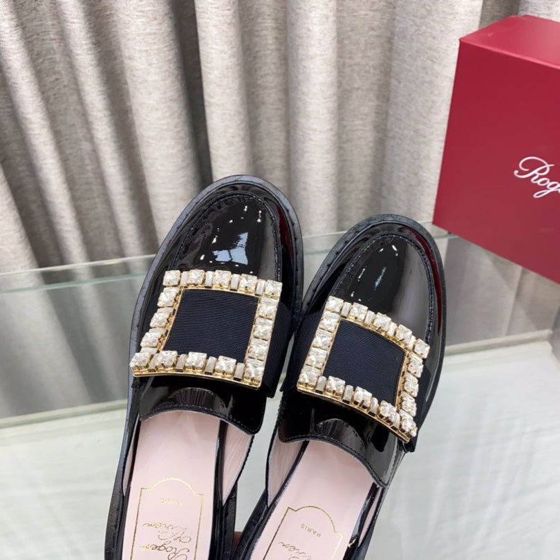 VIV' RANGERS MULES IN BLACK PATENT CALFSKIN CRYSTAL BUCKLE - 34