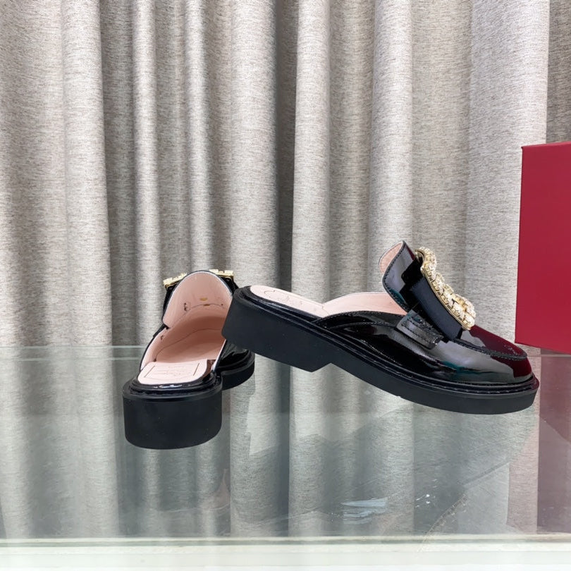 VIV' RANGERS MULES IN BLACK PATENT CALFSKIN CRYSTAL BUCKLE - 34