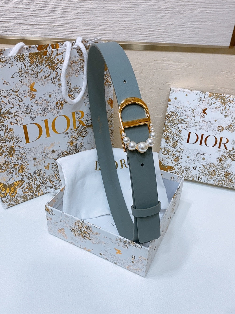 DIOR 25S BELT 30 MM IN SLATE BLUE CALFSKIN 586580 - 30