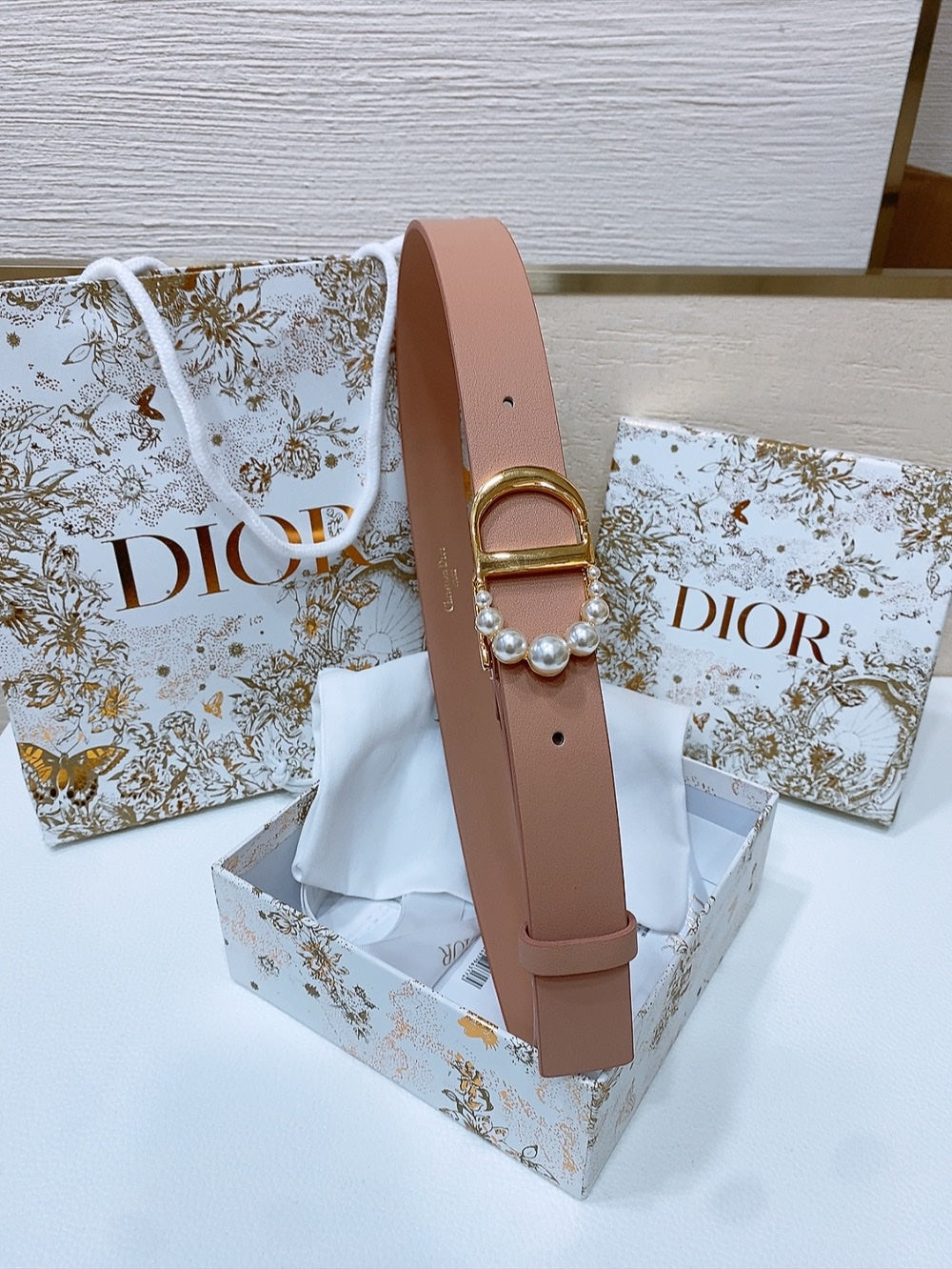 DIOR 25S BELT 30 MM IN DUSTY PINK CALFSKIN 586581 - 30