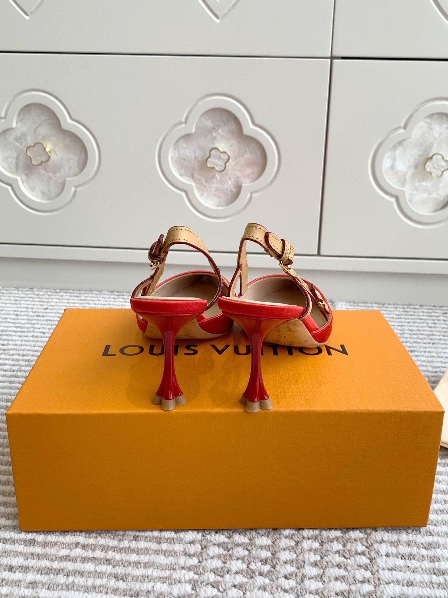 BLOSSOM SLINGBACKS 75 MM IN CHERRY RED IMPORTED STRIPED SILK SATIN - 35