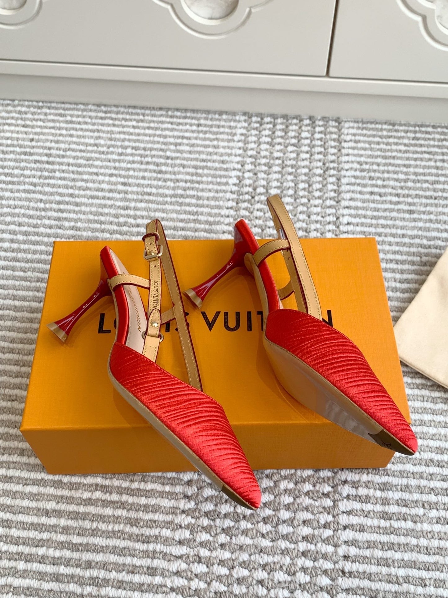BLOSSOM SLINGBACKS 75 MM IN CHERRY RED IMPORTED STRIPED SILK SATIN - 35
