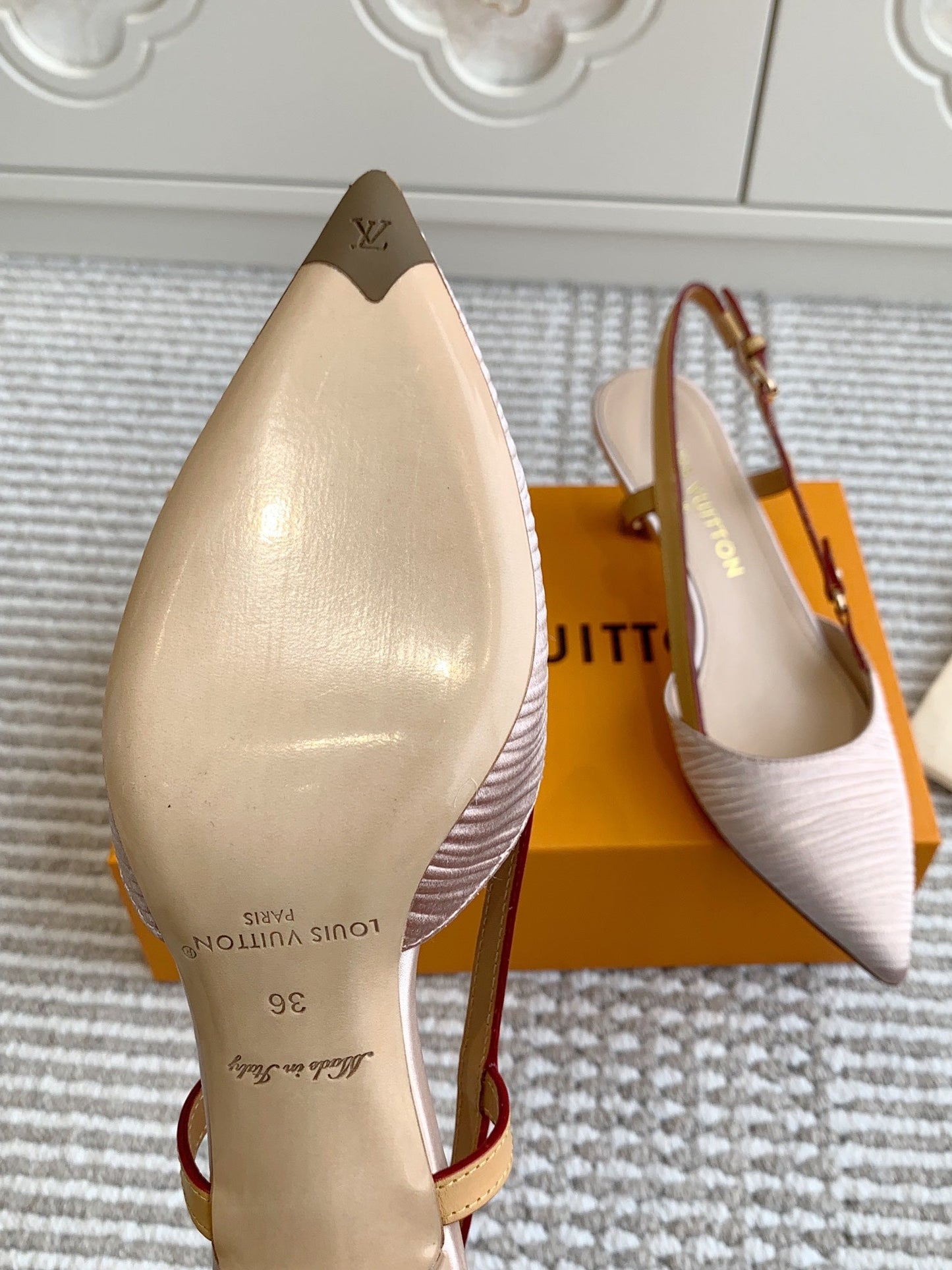 BLOSSOM SLINGBACKS 55 MM IN LIGHT PINK IMPORTED STRIPED SILK SATIN - 35