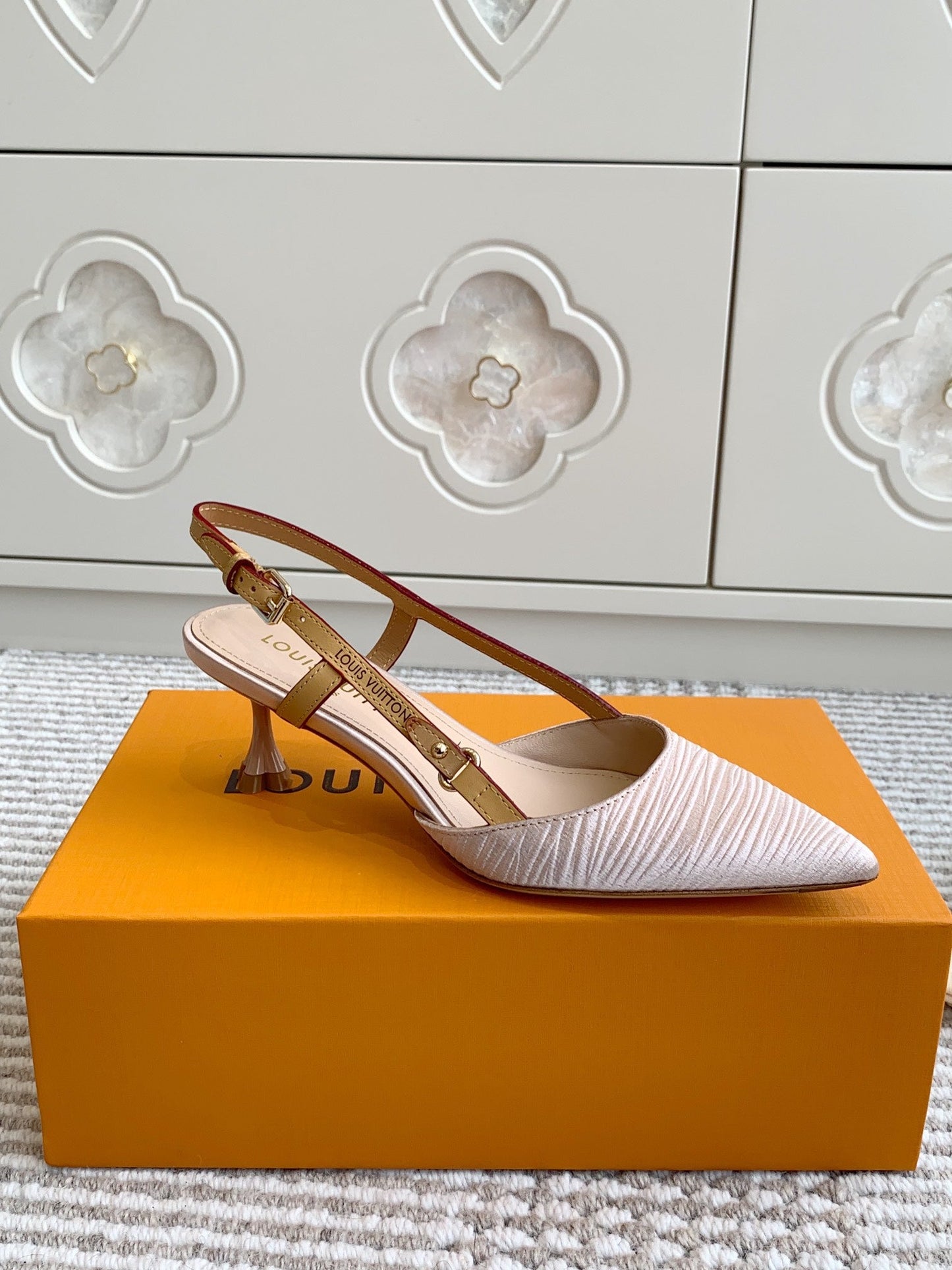 BLOSSOM SLINGBACKS 55 MM IN LIGHT PINK IMPORTED STRIPED SILK SATIN - 35