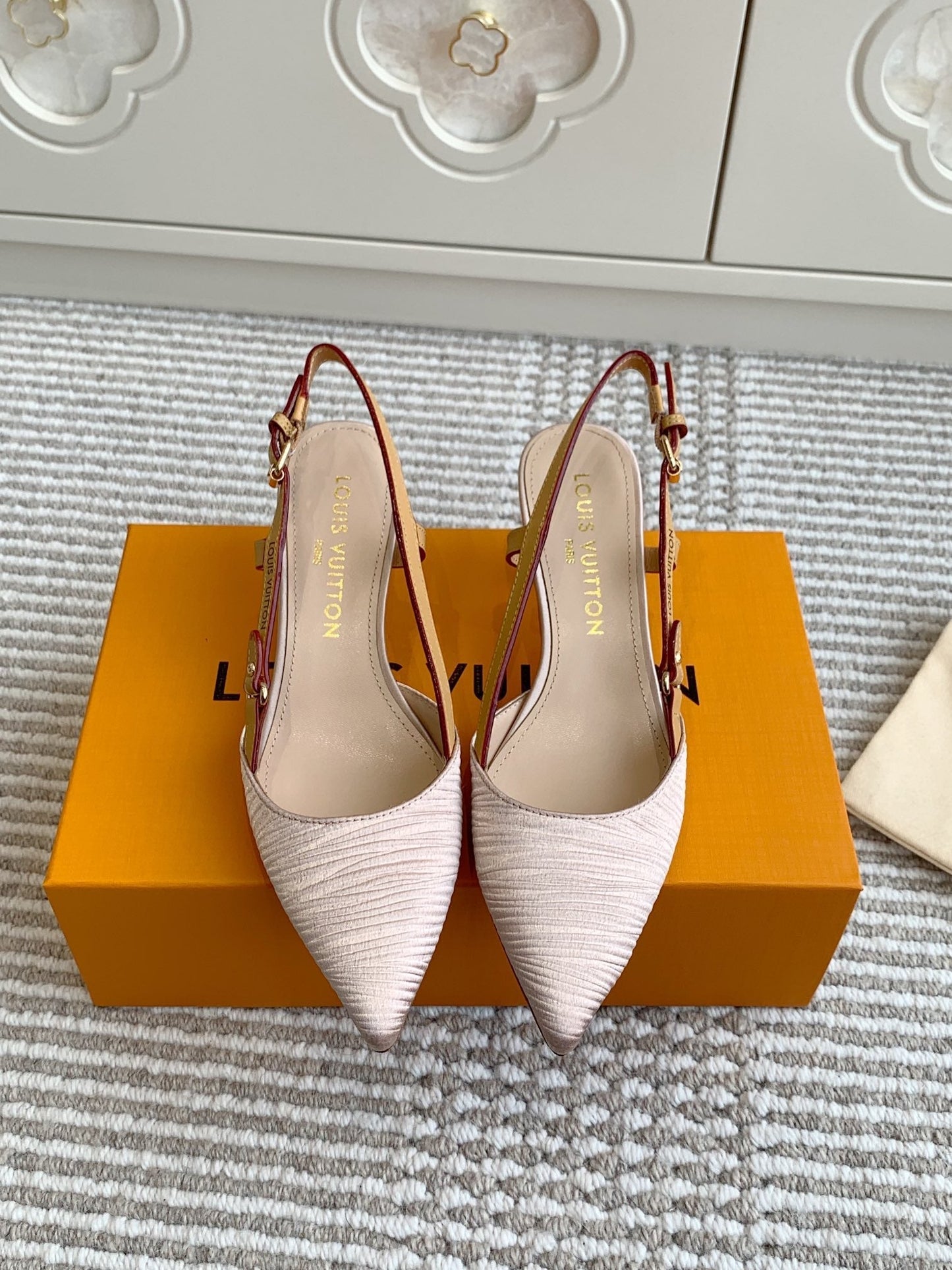 BLOSSOM SLINGBACKS 55 MM IN LIGHT PINK IMPORTED STRIPED SILK SATIN - 35