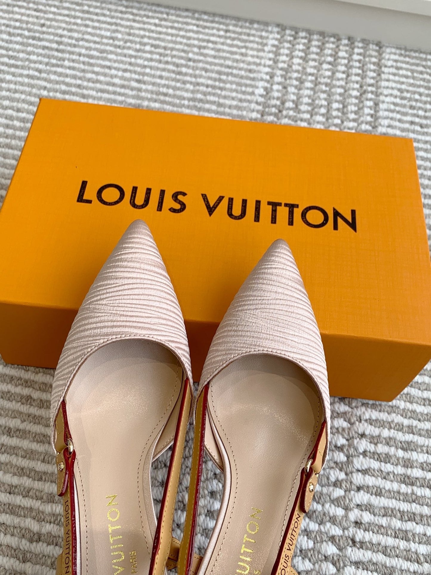 BLOSSOM SLINGBACKS 75 MM IN LIGHT PINK IMPORTED STRIPED SILK SATIN - 35