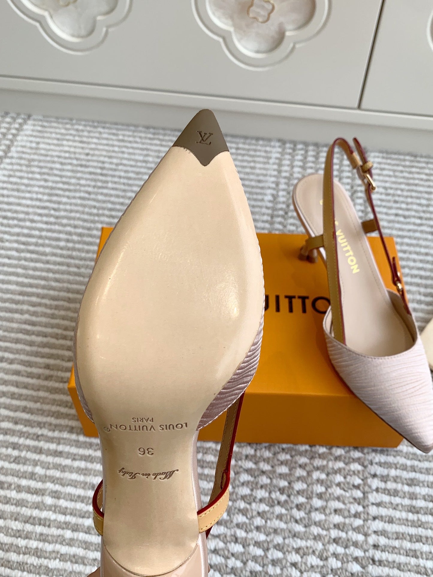 BLOSSOM SLINGBACKS 75 MM IN LIGHT PINK IMPORTED STRIPED SILK SATIN - 35