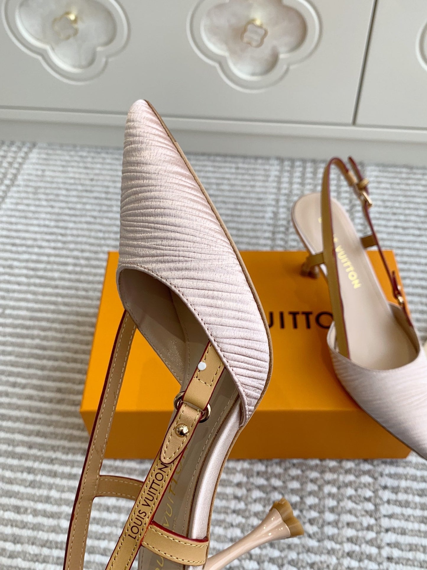 BLOSSOM SLINGBACKS 75 MM IN LIGHT PINK IMPORTED STRIPED SILK SATIN - 35