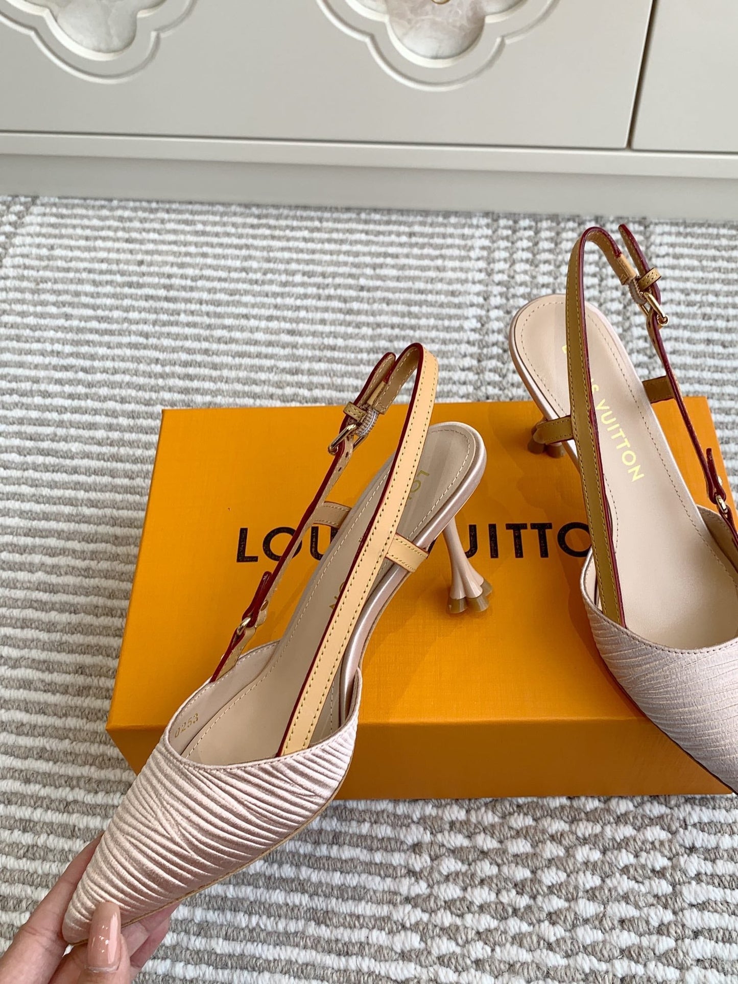 BLOSSOM SLINGBACKS 75 MM IN LIGHT PINK IMPORTED STRIPED SILK SATIN - 35