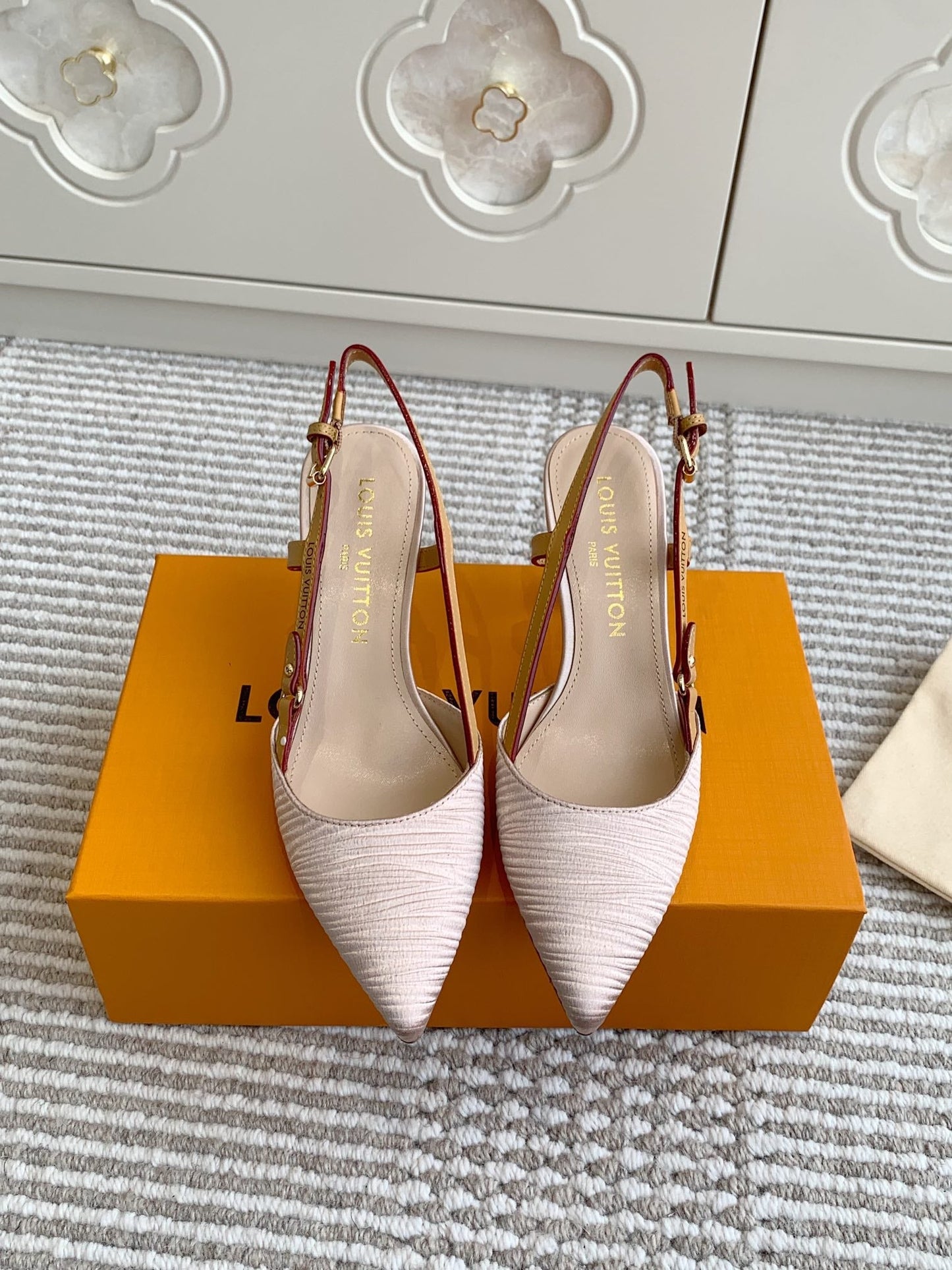 BLOSSOM SLINGBACKS 75 MM IN LIGHT PINK IMPORTED STRIPED SILK SATIN - 35