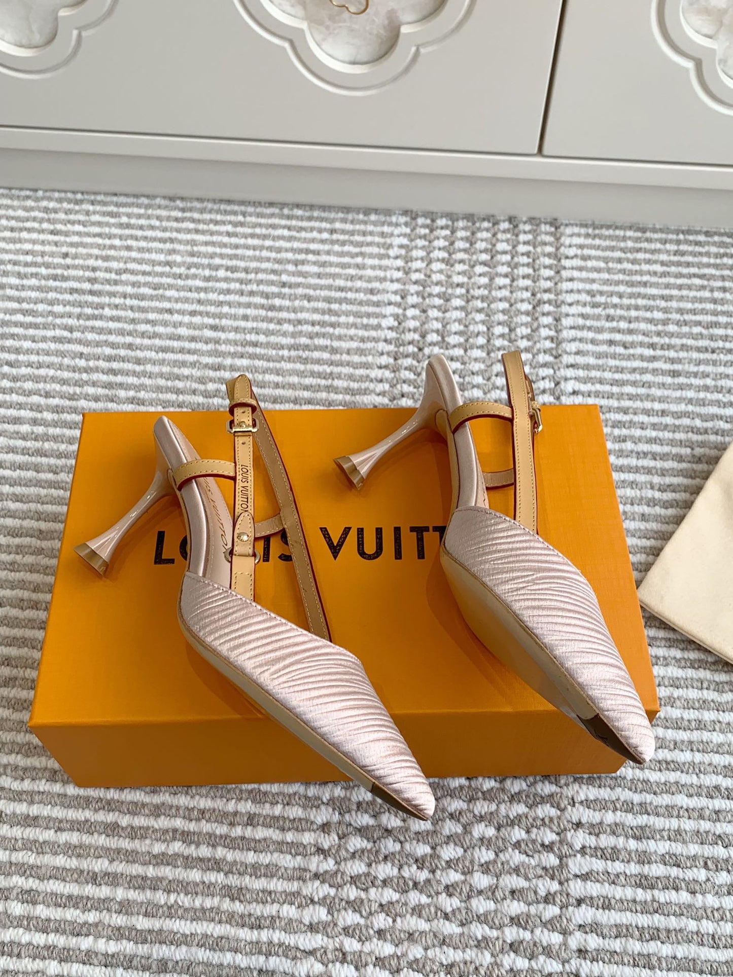 BLOSSOM SLINGBACKS 75 MM IN LIGHT PINK IMPORTED STRIPED SILK SATIN - 35