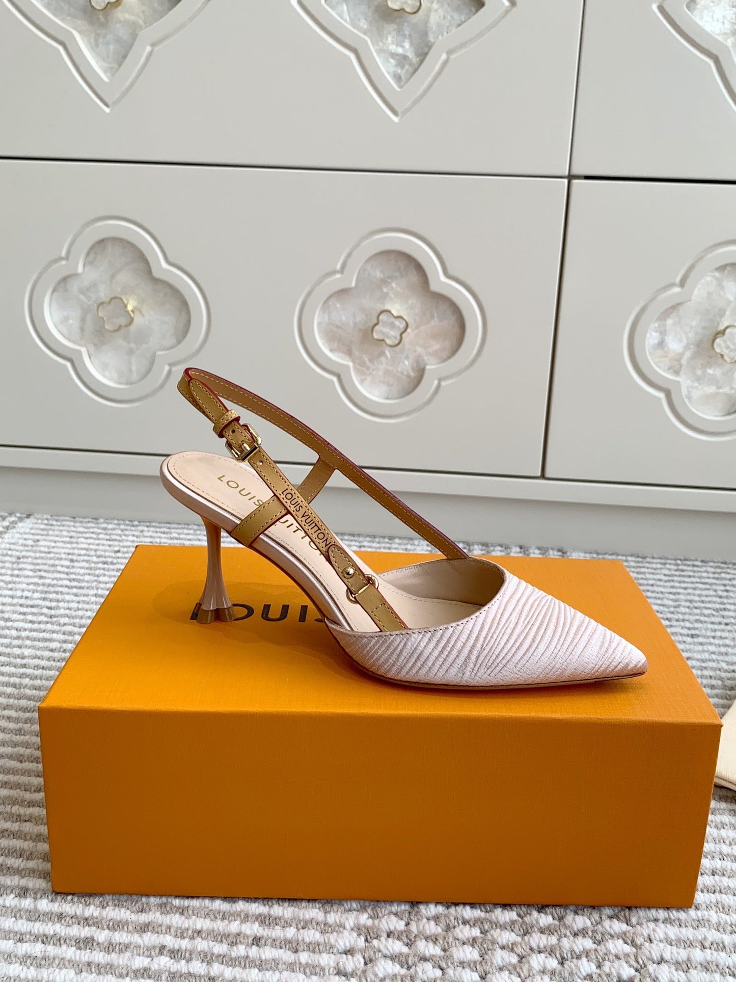 BLOSSOM SLINGBACKS 75 MM IN LIGHT PINK IMPORTED STRIPED SILK SATIN - 35