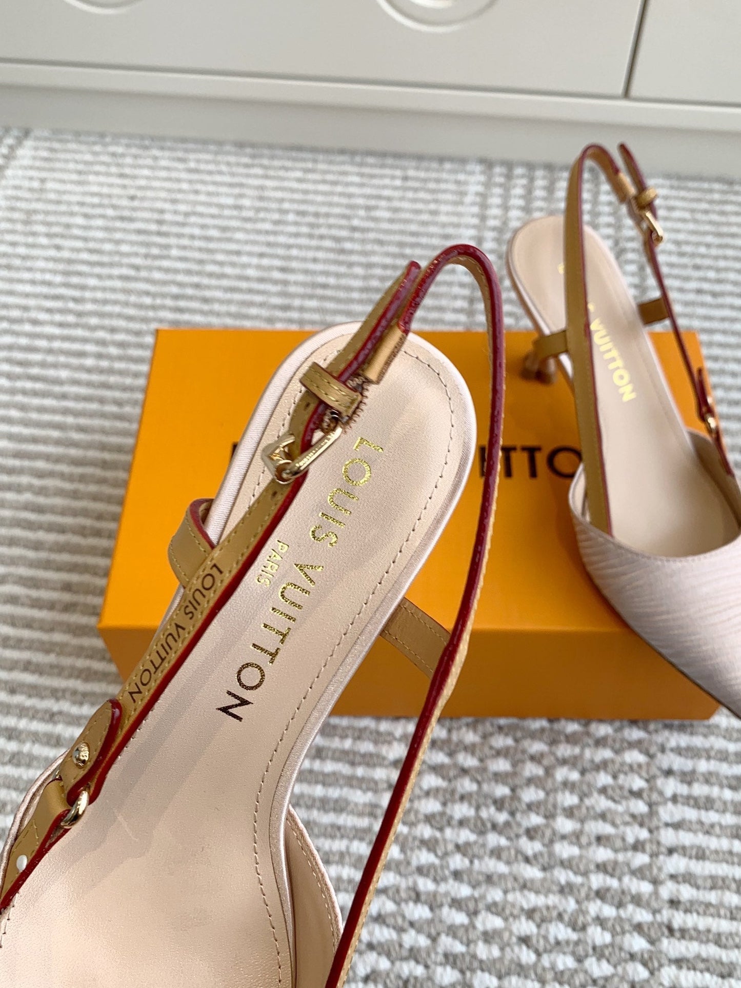 BLOSSOM SLINGBACKS 75 MM IN LIGHT PINK IMPORTED STRIPED SILK SATIN - 35