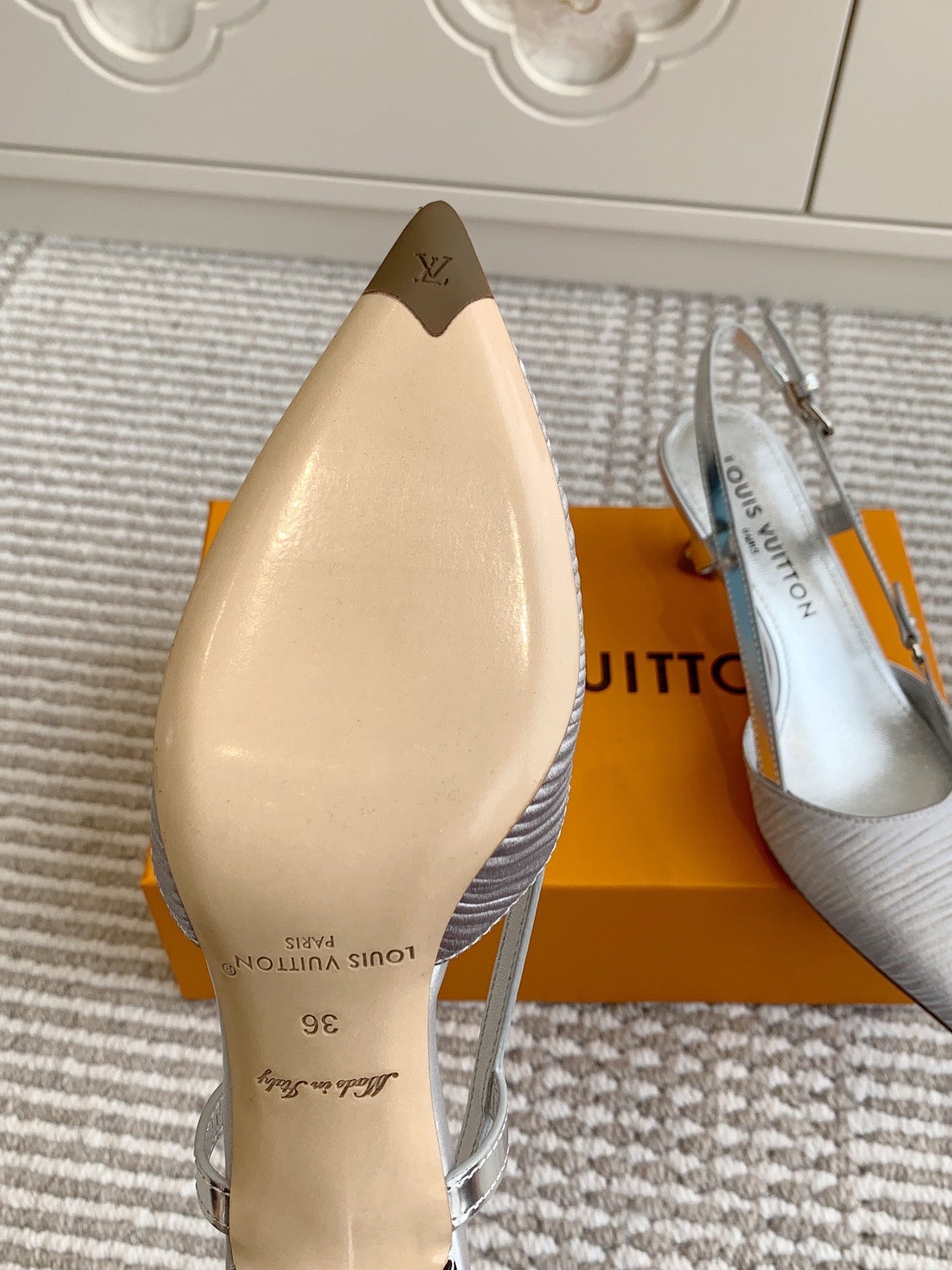 BLOSSOM SLINGBACKS 55 MM IN SILVER IMPORTED STRIPED SILK SATIN - 35