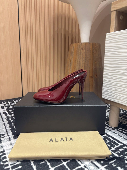 HIGH-HEEL 10 CM MULES IN BERRY RED PATENT CALFSKIN - 35