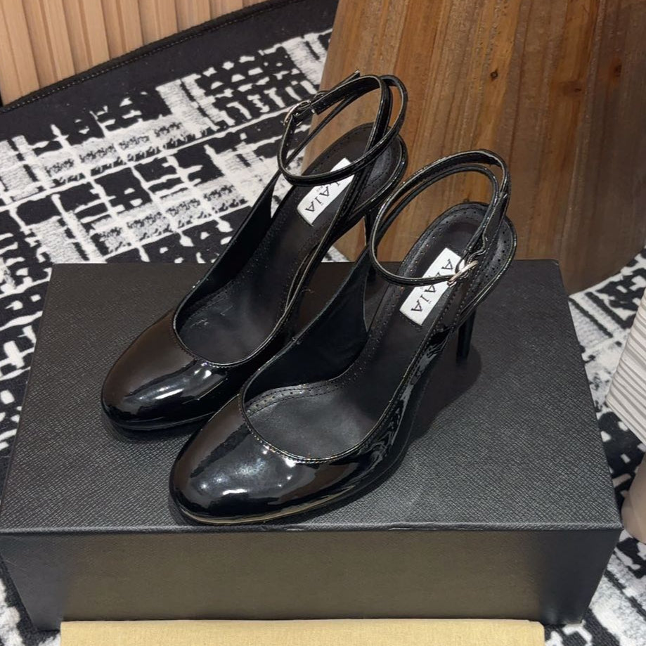 SLINGBACK HEEL 10 CM IN BLACK PATENT CALFSKIN - 35