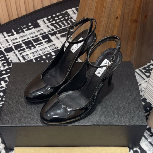 SLINGBACK HEEL 10 CM IN BLACK PATENT CALFSKIN - 35