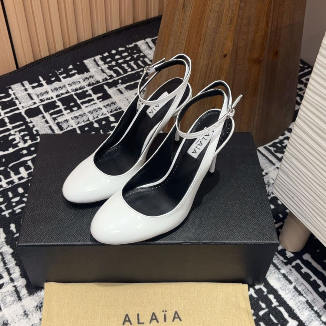 SLINGBACK HEEL 10 CM IN WHITE PATENT CALFSKIN - 35
