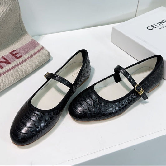 BLACK PYTHON PRINT LEATHER BALLET FLATS - 35