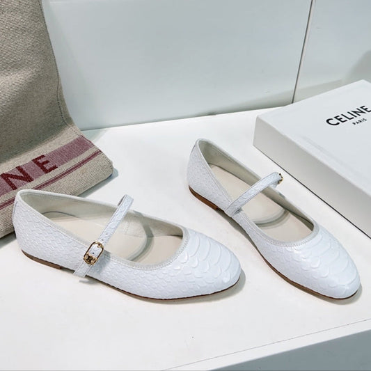 WHITE PYTHON PRINT LEATHER BALLET FLATS - 35